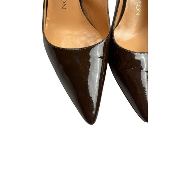 Louis Vuitton Brown Patent Leather Slingback Heels Pumps SZ 38 Italy W/Dustbag - Picture 3 of 13